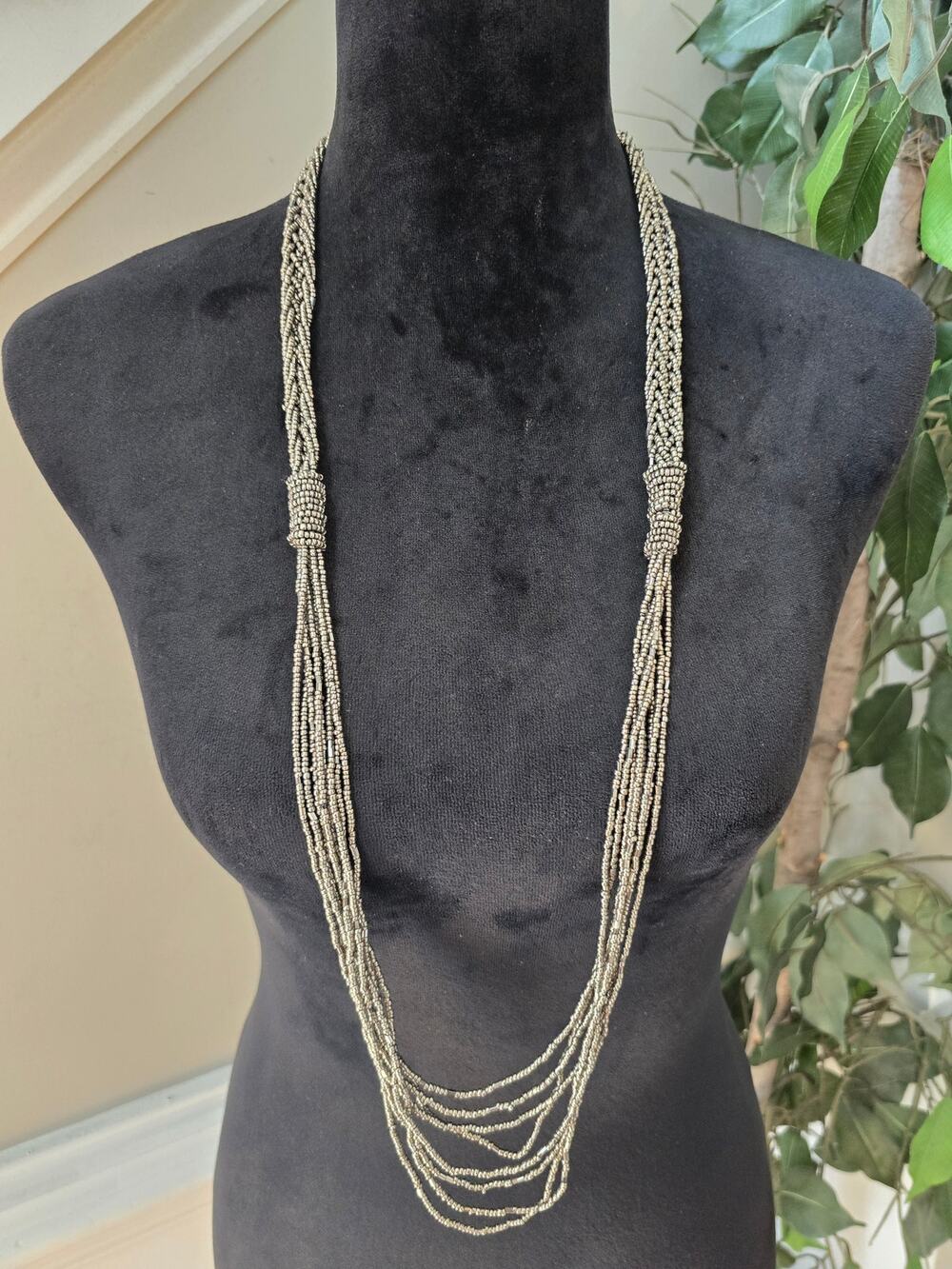 Silver Tone Multi Strand Long Layered Chain Tassel Statement Necklace
